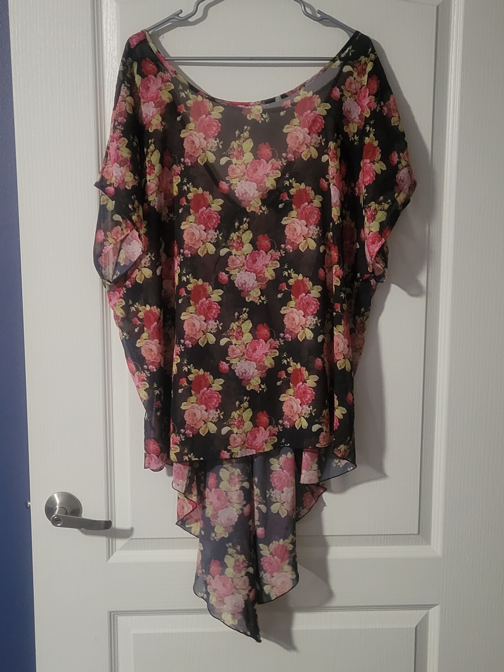 Torrid Black Floral Sheer Blouse with Pink Roses